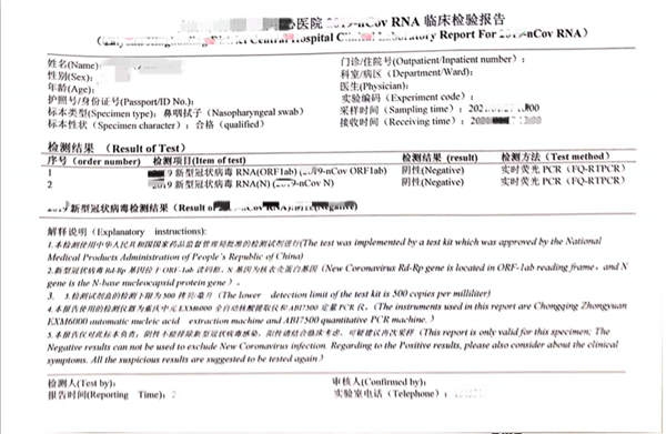 english version of nucleic acid test report sheet